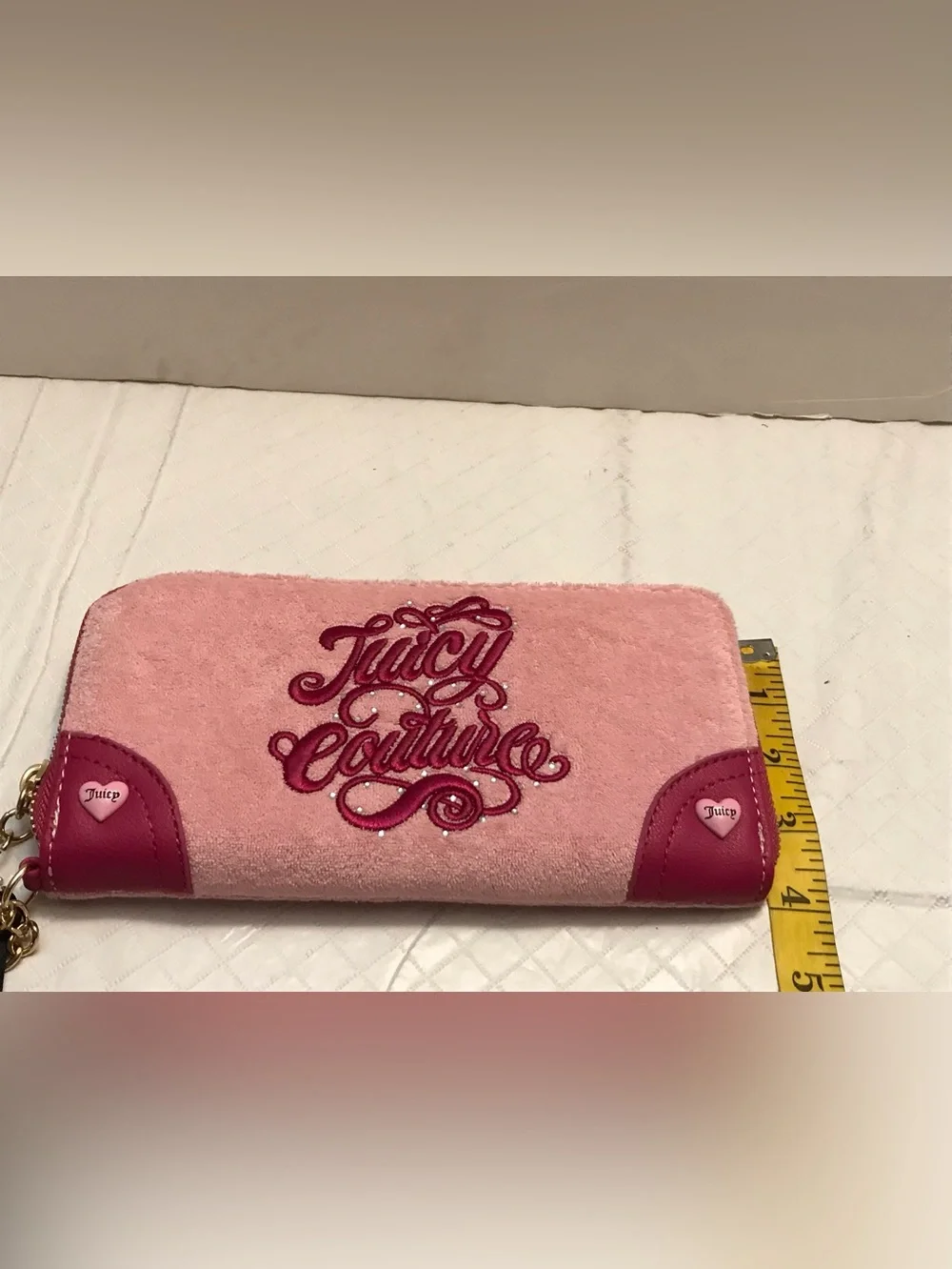 Juicy Couture Pink Velvet Logo Clutch with Magenta Embroidery